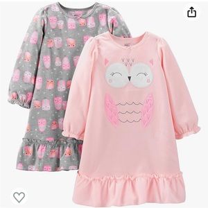 NWT (2) Carter’s Toddler Fleece Nightgowns in Owl Pattern Sz 2-3T